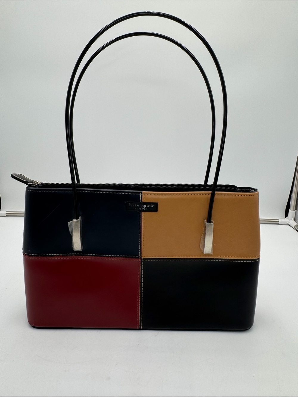 Vintage Kate Spade New York Colorblock Leather Shoulder Bag Tote Y2K